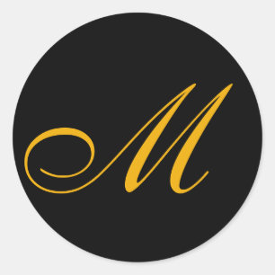 Gold Monogram Initial Black Classic Round Sticker