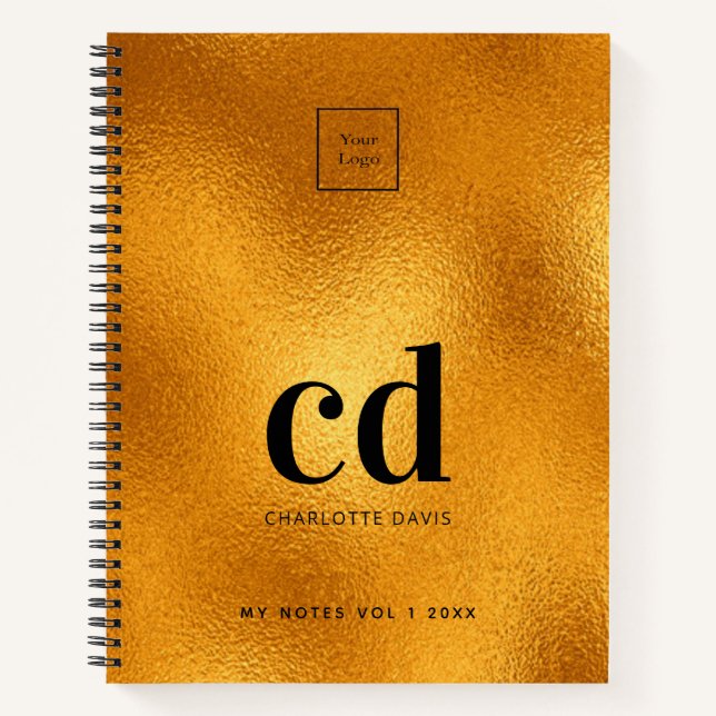 Gold monogram initial business notebook (Front)