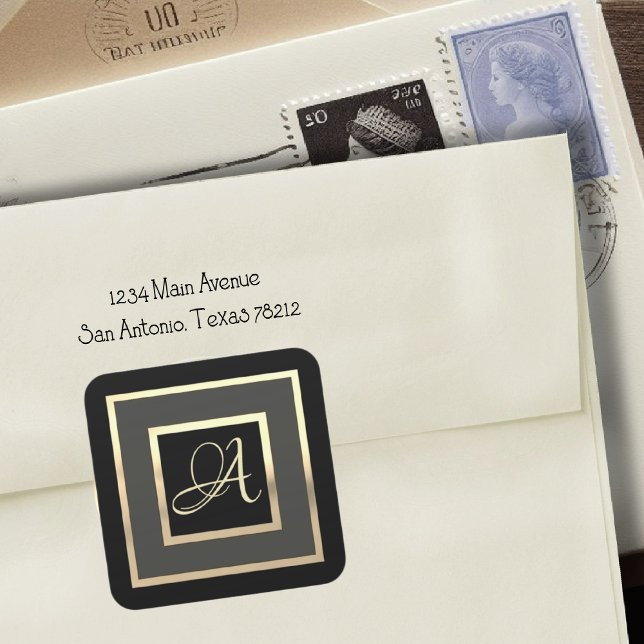 Gold Monogram Initial Framed Any Colour Square Sticker (Creator Uploaded)