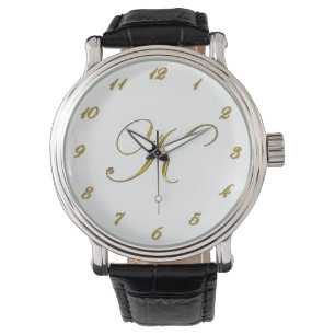 Gold Monogram Initial K Watch with Gold Numbers