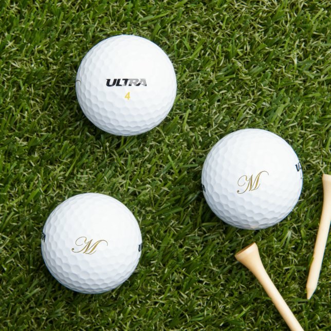 Gold Monogram Initial M  Golf Balls (Insitu Grass)