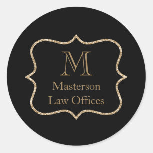Gold Monogram Initial Name Black Gold Professional Classic Round Sticker