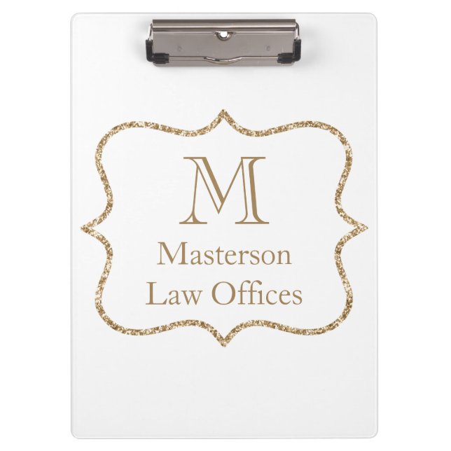 Gold Monogram Initial Name White Gold Trendy Clipboard (Front)