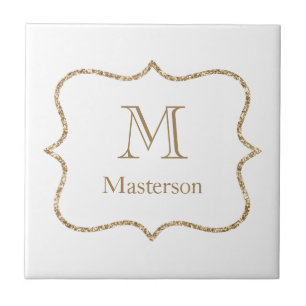 Gold Monogram Initial Name White Gold Trendy  Tile