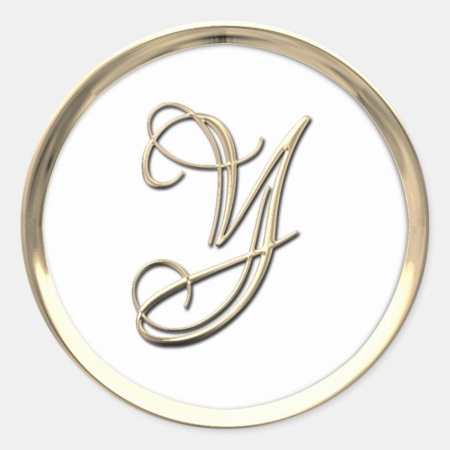 Gold Monogram Initial Y on amy colour Classic Round Sticker (Front)