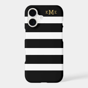 Gold Monogram Initials Black and White Stripes