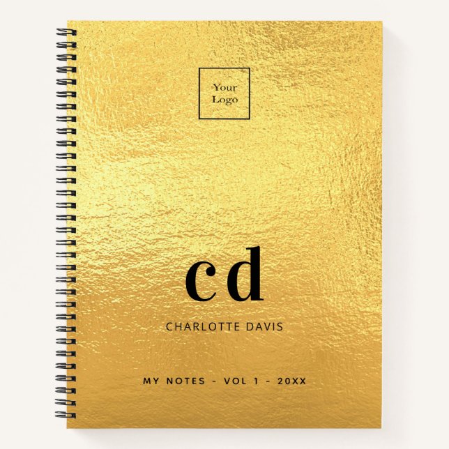 Gold monogram initials business logo notebook (Front)