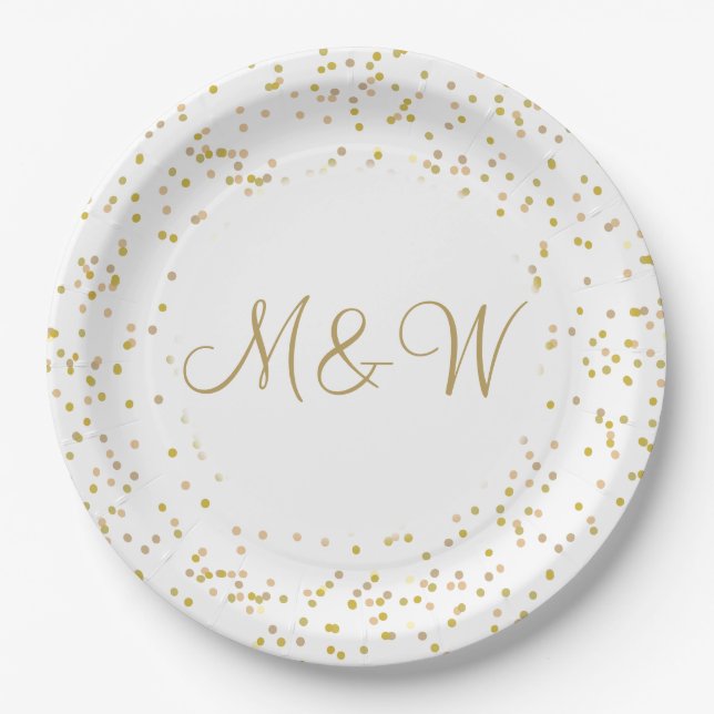 Gold Monogram Initials Script Gold Dust Paper Plate (Front)