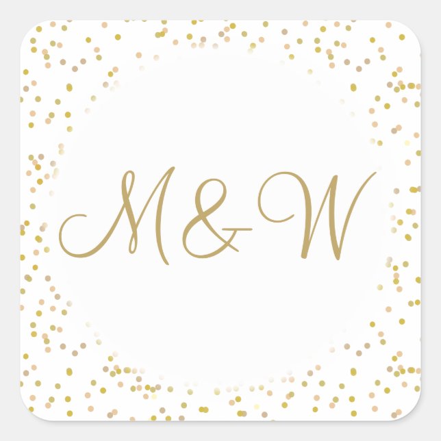 Gold Monogram Initials Script Gold Dust Square Sticker (Front)