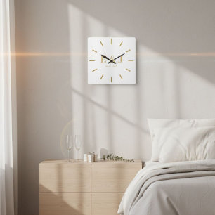 Gold Monogram Initials Square Wall Clock