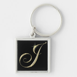 Gold Monogram J Initial Key Ring
