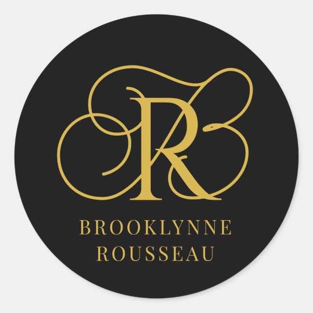 Gold Monogram Jewellery Designer Black Business Ca Classic Round Sticker (Front)