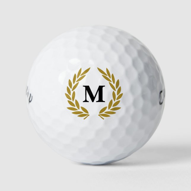Gold Monogram Laurel Wreath Golf Balls (Front)