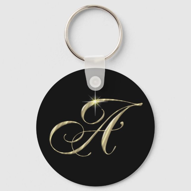 Gold Monogram Letter A Key Ring (Front)
