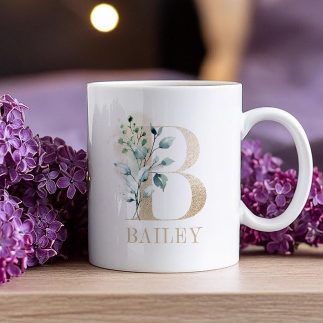 Gold Monogram Letter B Floral Coffee Mug (Creator Uploaded)