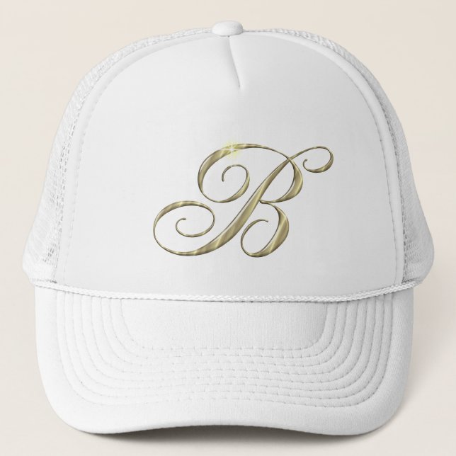 Gold Monogram Letter B Trucker Hat (Front)