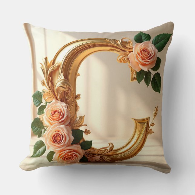 🌼 Gold Monogram Letter C for Her 🌸 Cushion (Front)