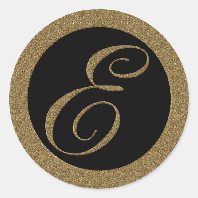 GOLD MONOGRAM LETTER E CLASSIC ROUND STICKER (Front)