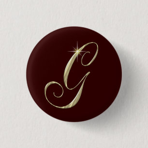 Gold Monogram Letter G Initials 3 Cm Round Badge