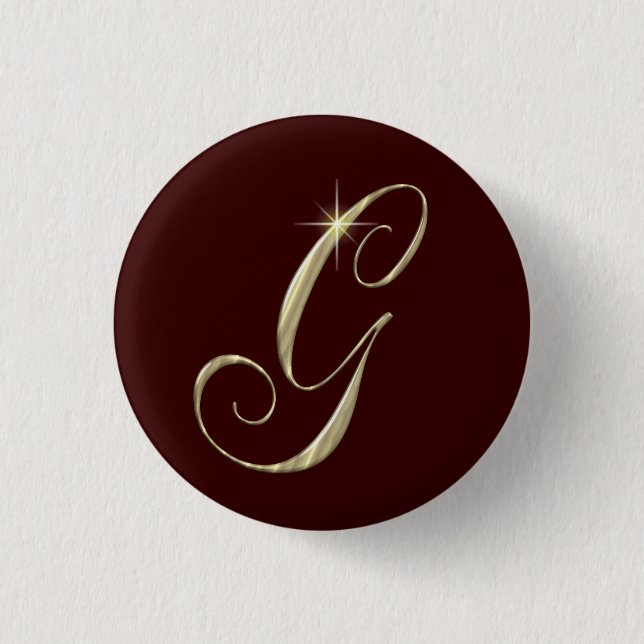 Gold Monogram Letter G Initials 3 Cm Round Badge (Front)