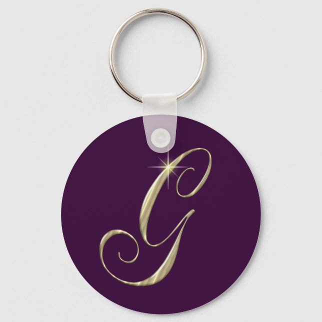 Gold Monogram Letter G Initials Key Ring (Front)