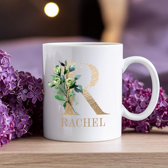 Gold Monogram Letter R Floral Coffee Mug (Creator Uploaded)