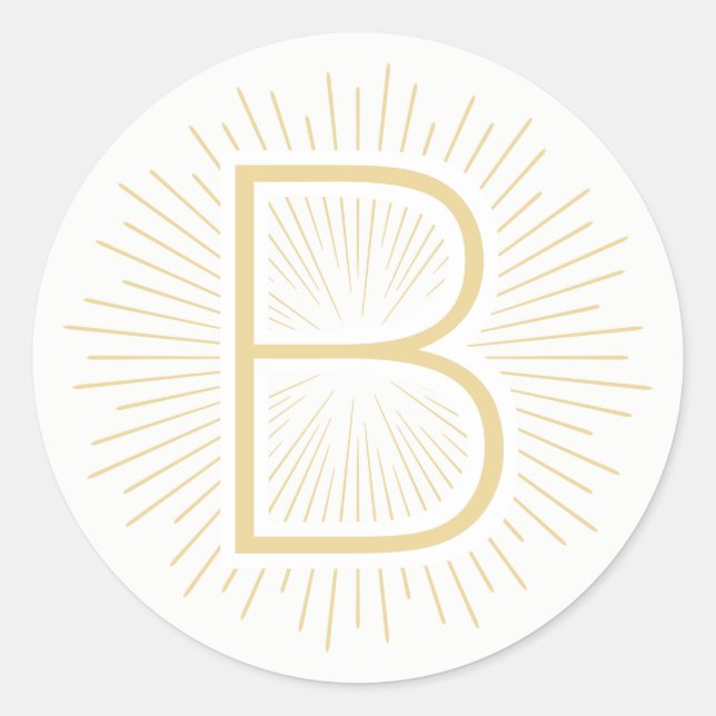 Gold Monogram Letter Shining Gold Rays Classic Round Sticker (Front)