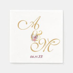 Gold MONOGRAM letter WEDDING PERSONALISED Napkin