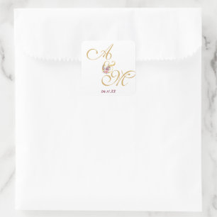 Gold MONOGRAM letter WEDDING PERSONALISED Square Sticker