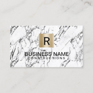 Gold Monogram Logo Modern Marble Construction Business Card