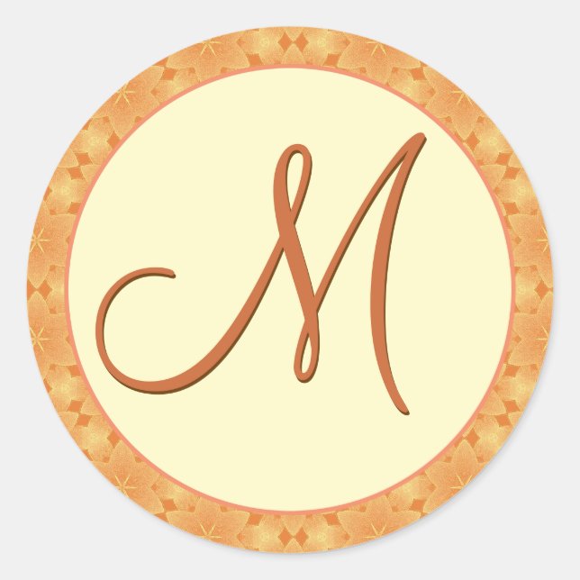 Gold Monogram M Damask Wedding Sticker (Front)