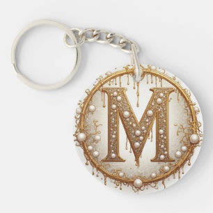 Gold Monogram M Initial Gift For Her Key Ring