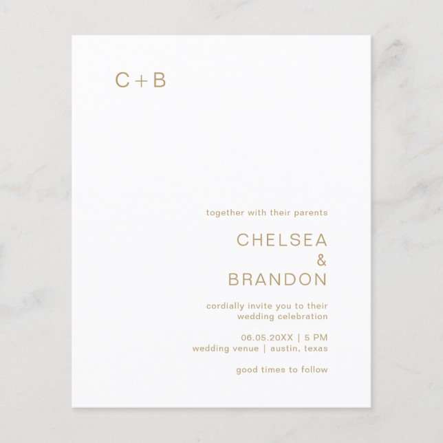 Gold Monogram Modern Budget Wedding Invitation (Front)