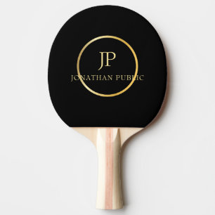 Gold Monogram Modern Elegant Black Template Ping Pong Paddle