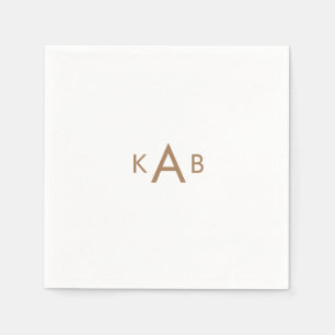 Gold Monogram Modern Font Wedding White Cocktail Napkin