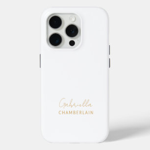 Gold Monogram Modern Minimal White iPhone 15 Pro Case