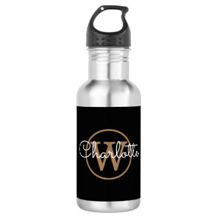Gold Monogram Modern Script Black 532 Ml Water Bottle