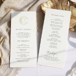 Gold Monogram Moon Celestial Wedding Program Programme<br><div class="desc">The "Gold Monogram Moon Celestial Wedding Program" is a visual guide to your celestial celebration. Set against a clean white canvas, the golden crescent moon, stars, and moon phases, along with the stylishly simple customisable initials of the couple, become celestial beacons. Moon phases subtly woven into the design symbolise the...</div>