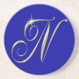 Gold monogram N initials merchandise Coaster