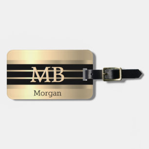 Gold Monogram/Name, Black/Gold Stripes on Gold Luggage Tag