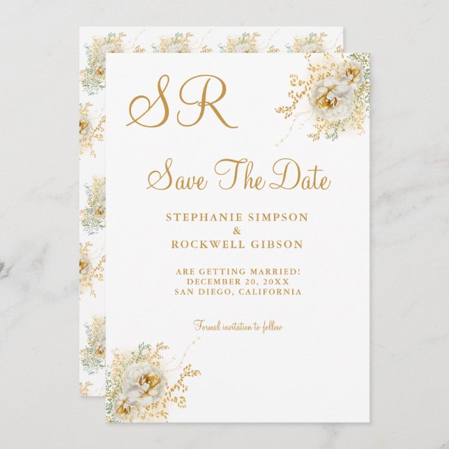 Gold Monogram Name Initial Wedding Save The Date (Front/Back)