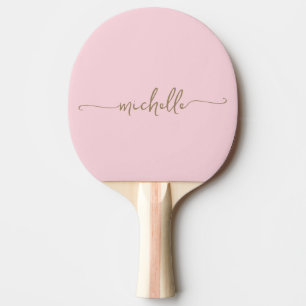 Gold Monogram Name Signature Script Blush Pink  Ping Pong Paddle
