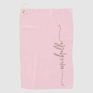 Gold Monogram Name Stylish Script Blush Pink Golf Towel