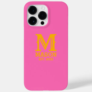 Gold Monogram Name Year Hot Pink Personalised Case-Mate iPhone 14 Pro Max Case