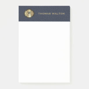 Gold Monogram Navy Blue Leather Look Elegant Post-it Notes