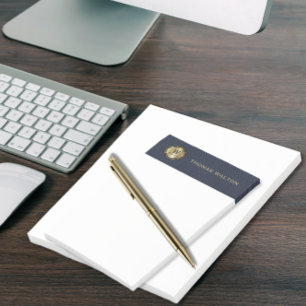 Gold Monogram Navy Blue Leather Look Elegant Post-it Notes