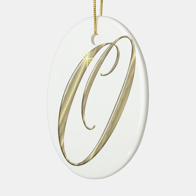 Gold monogram O initials merchandise Ceramic Tree Decoration (Left)