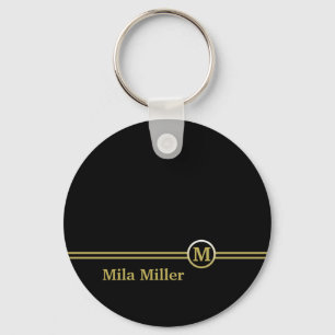 Gold Monogram on black background Key Ring