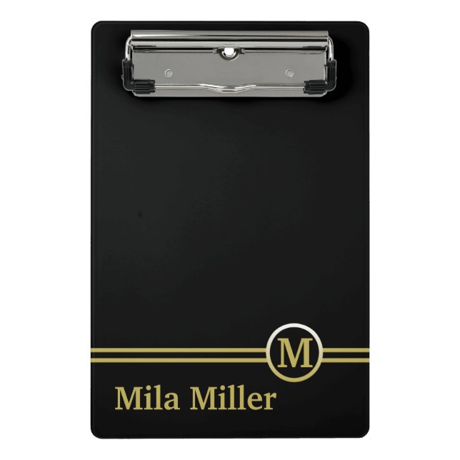 Gold Monogram on black background  Mini Clipboard (Front)