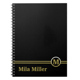 Gold Monogram on black background Notebook